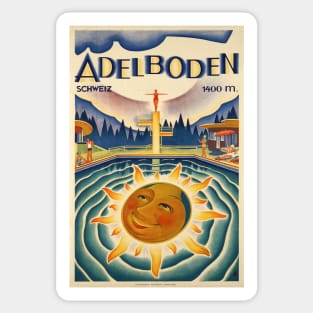 Adelboden, Switzerland, Vintage Travel Ski Poster Sticker